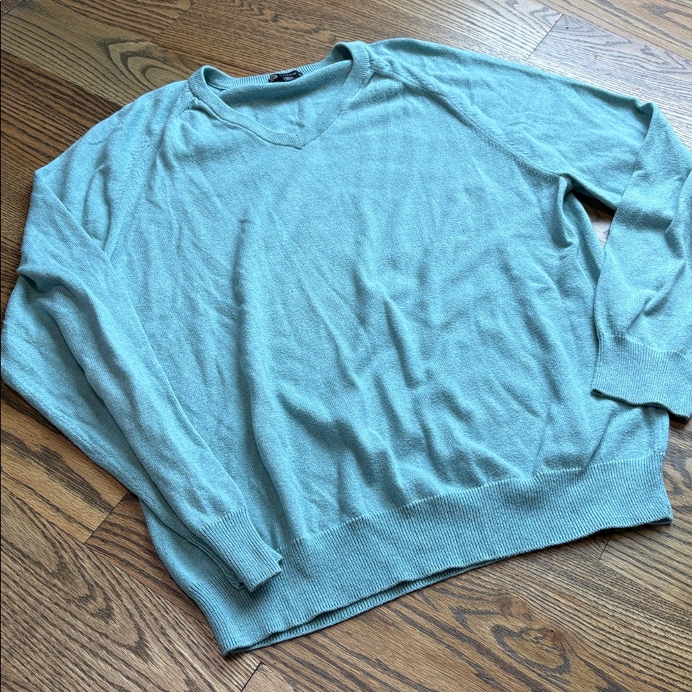 J. Crew Soft Aqua V Neck Cotton and Cashmere Sweater, M